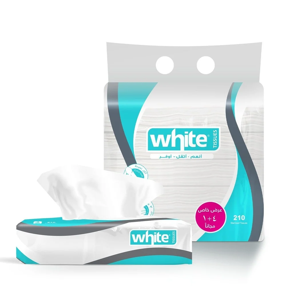 White Facial Tissues 210 x 5 Mouchoirs faciaux ultra-doux et résistants