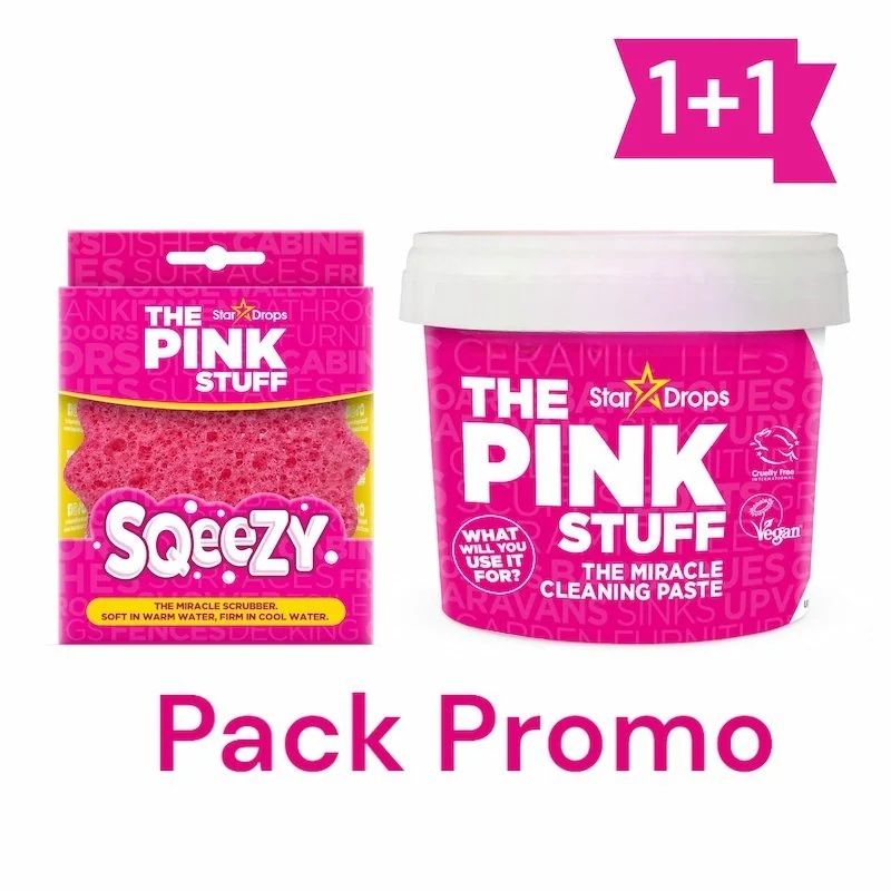 The Pink Stuff Pâte Nettoyante Miracle 850 g + Eponge Double Face Scrub Squeezy Pink