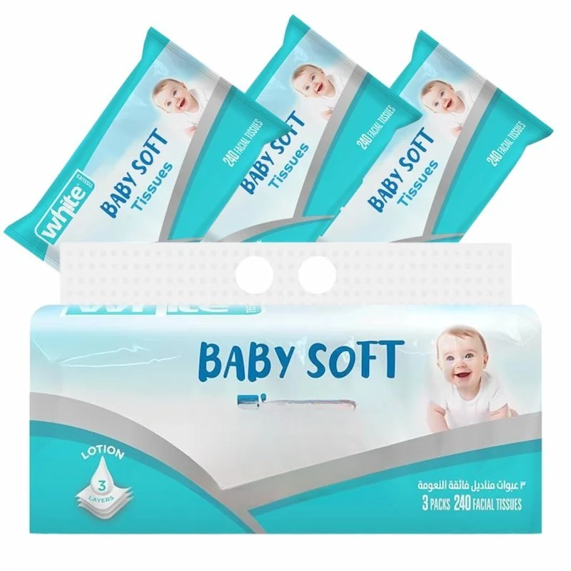 White Baby Soft Tissues 240 Pack de 3 Mouchoirs doux pour bébé