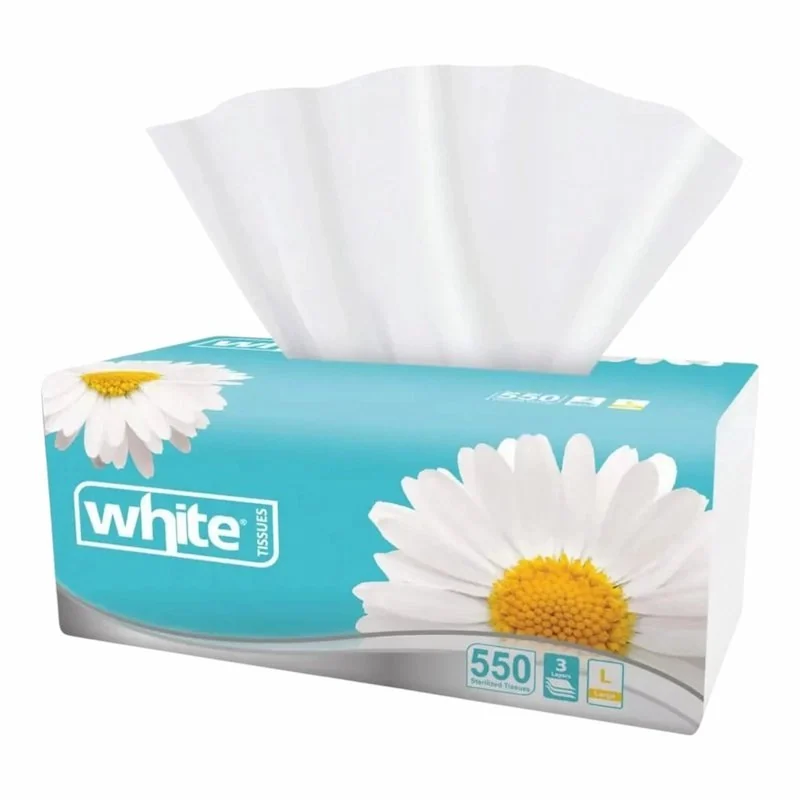 White Mouchoirs Blancs Doux Grand Format 3 Plis 550 Feuilles